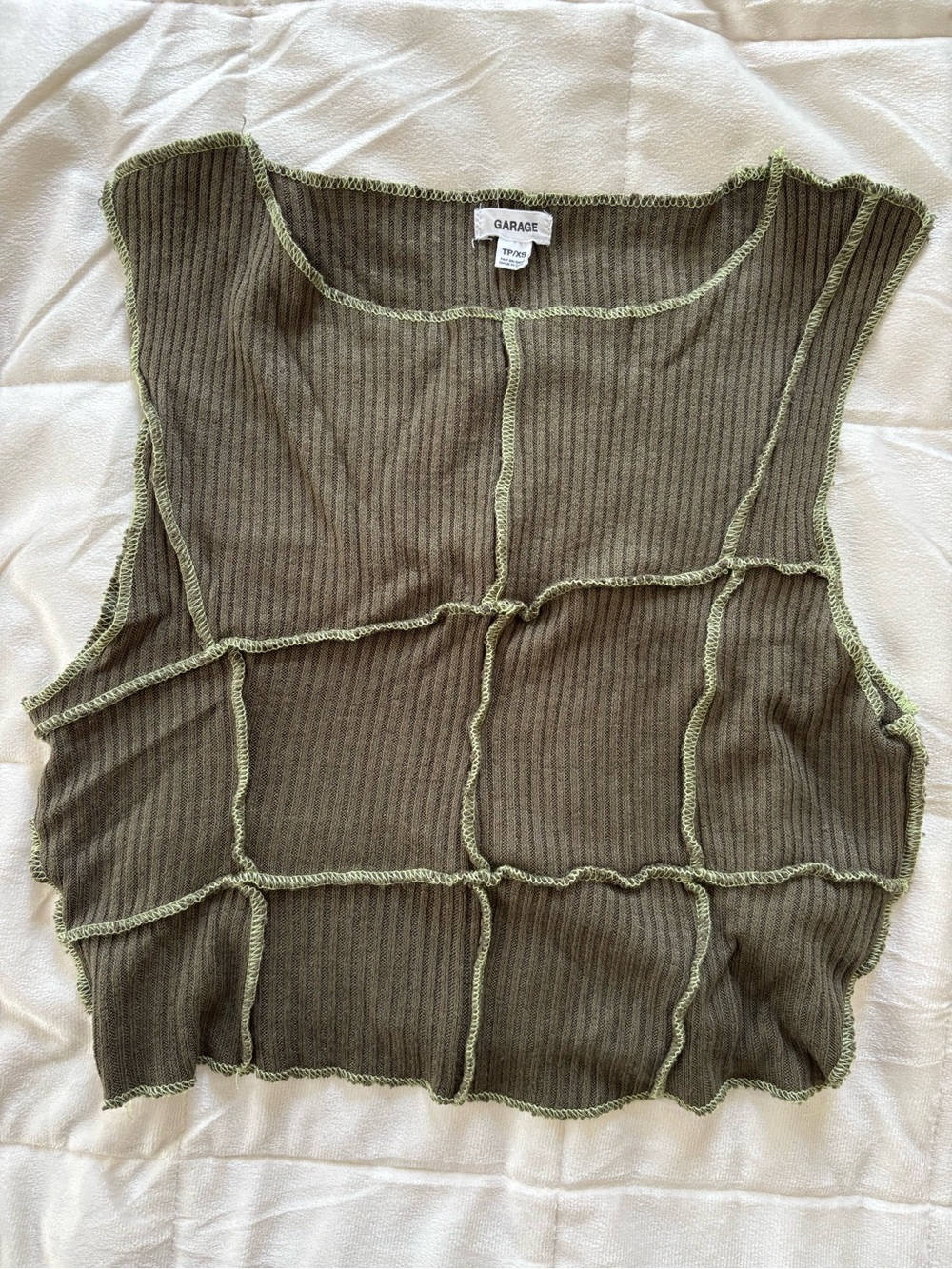 Garage Green Ribbed & Patchwork Muscle Tank Top Y2K